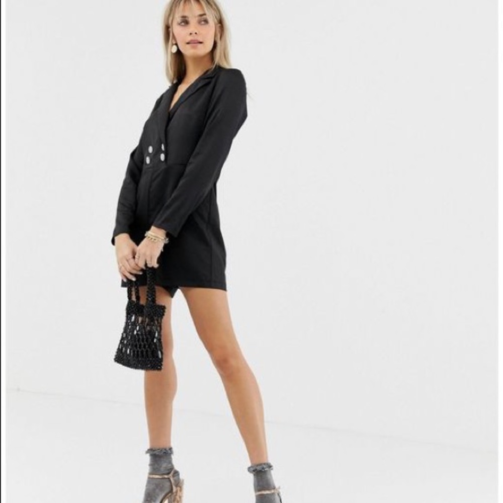 Reclaimed Vintage Inspired Tux Playsuit Black